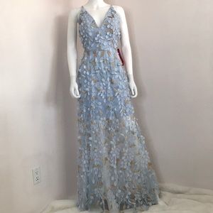 3D Embroidered Floral Gown XSCAPE 6 blue maxi dress